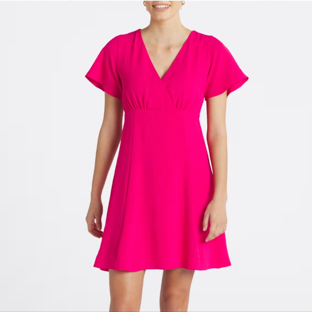 Hot Pink Kaileigh Yvette Surplice Keyhole Back Dress